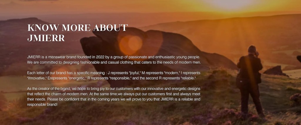 J is for "joyful," M represents "modern," I represents "innovative," Erepresents "energetic," R represents "responsible," and the second R represents "reliable."